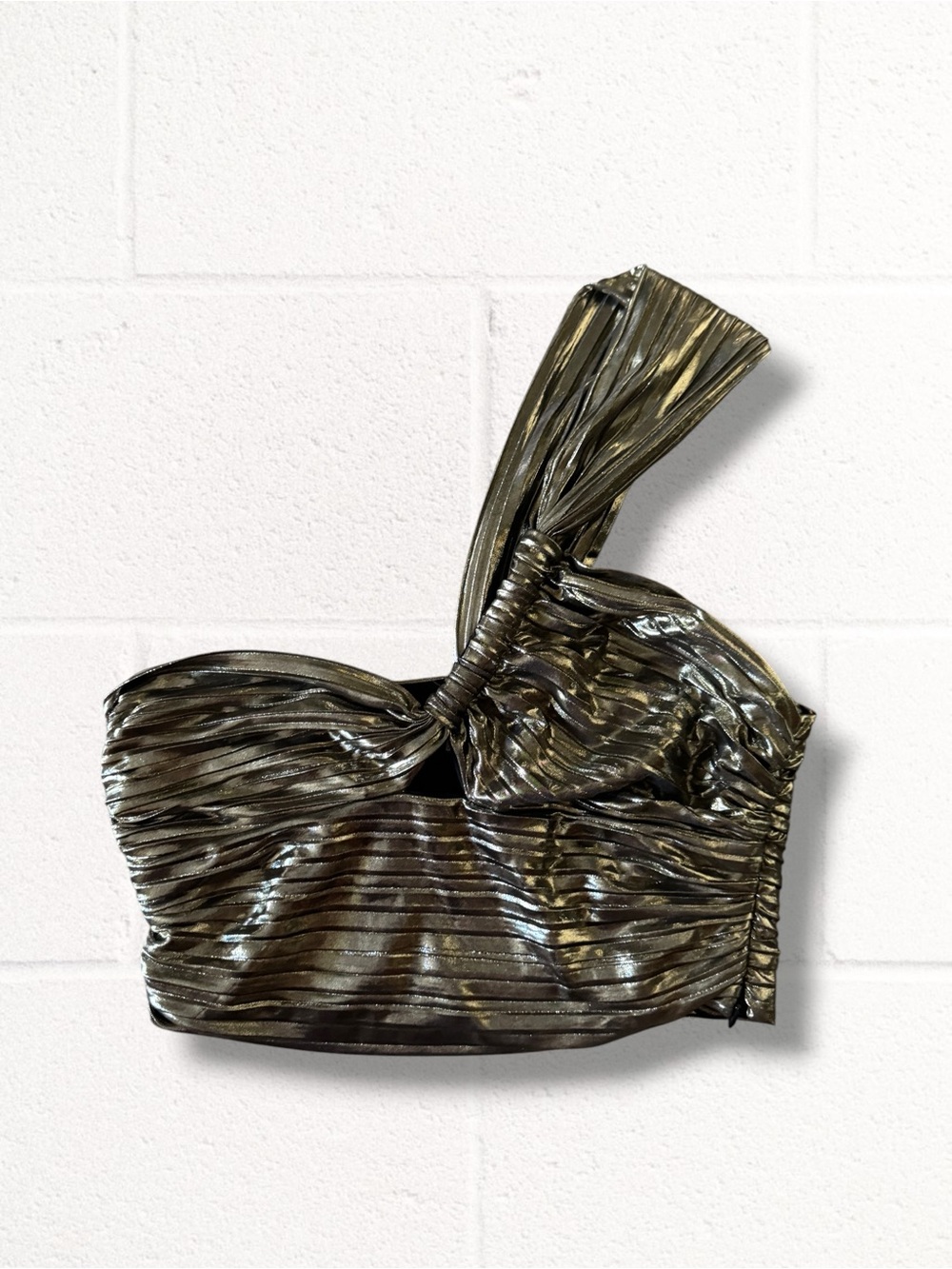 Zara Metallic One-Shoulder Twist Crop Top - Gold, Size Medium - Picture 2 of 9